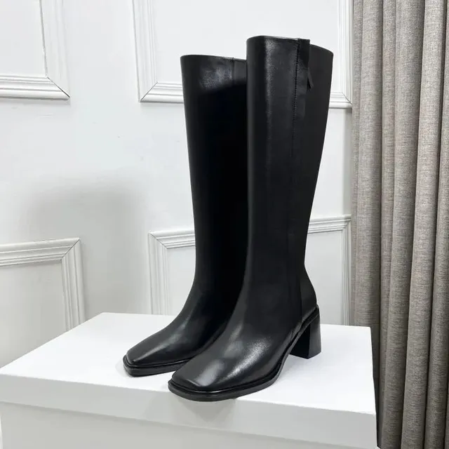 Knee-High Boot Square Toe Block Heel
