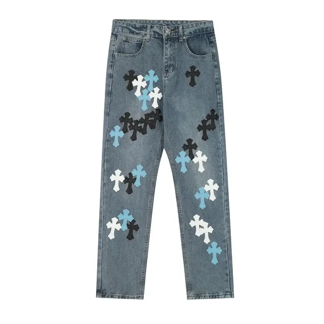 Chrome Hearts Cross Patch Jeans Multi-Cross Embroidered