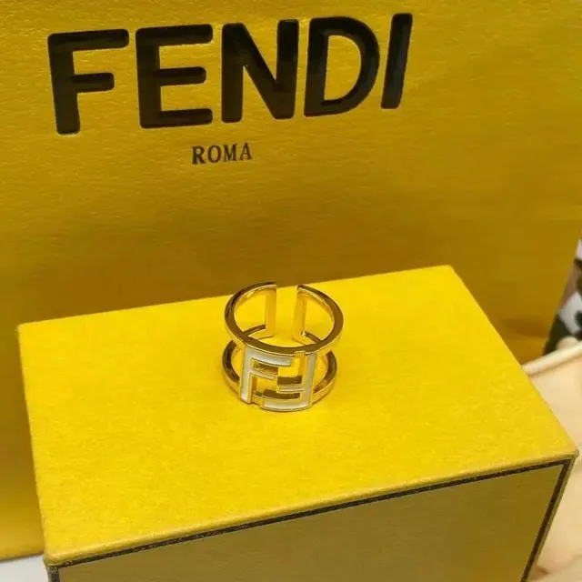 Fendi FF Ring Gold with White Enamel