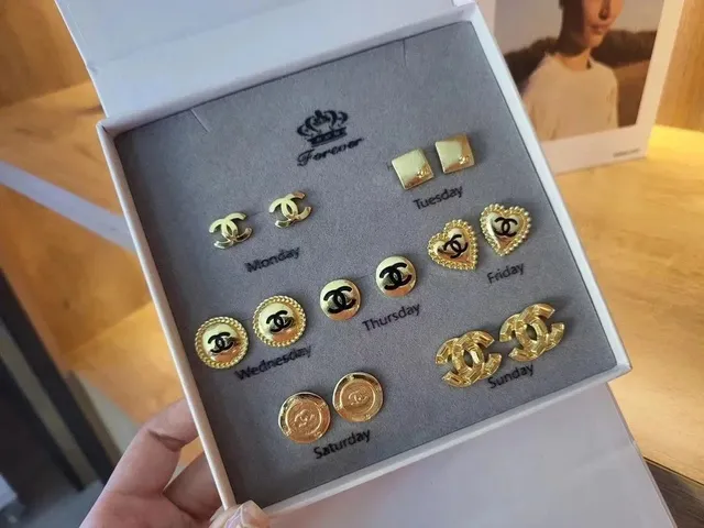 Chanel Days of the Week Earring Set Gold-tone CC Logo