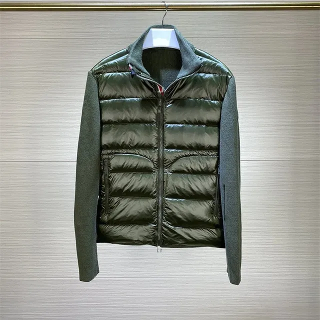 Moncler Knit-Sleeve Puffer Jacket Olive Green