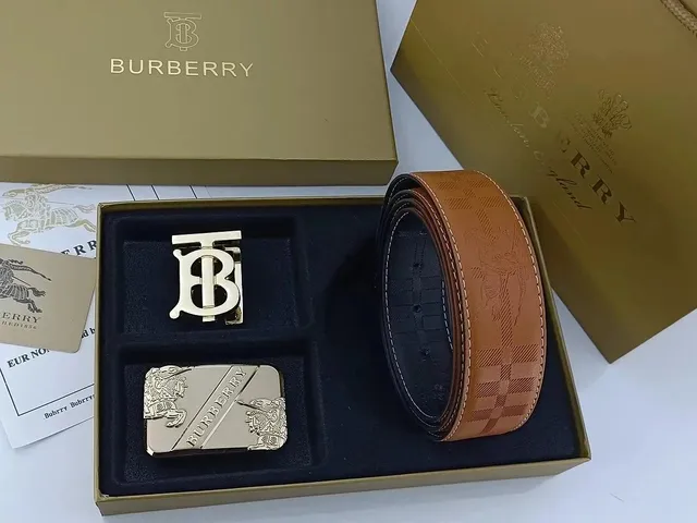 Burberry TB Logo Belt Checkered Leather with Gold Buckle