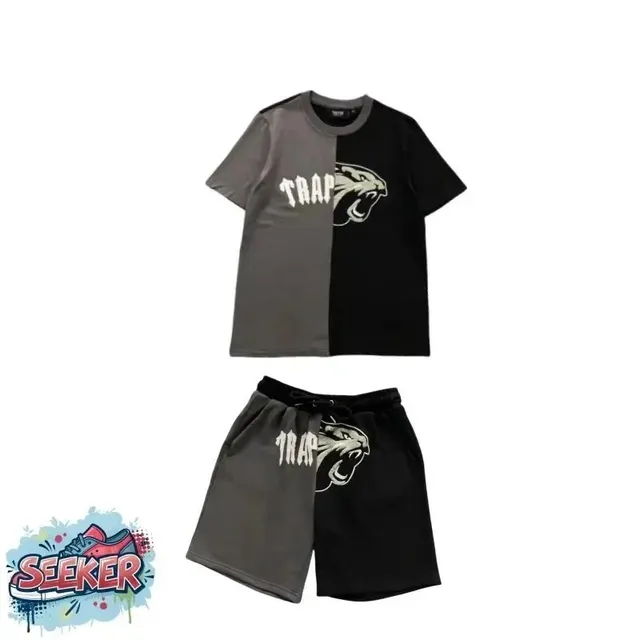Trapstar Two-Piece Set Split-Color Panther Print