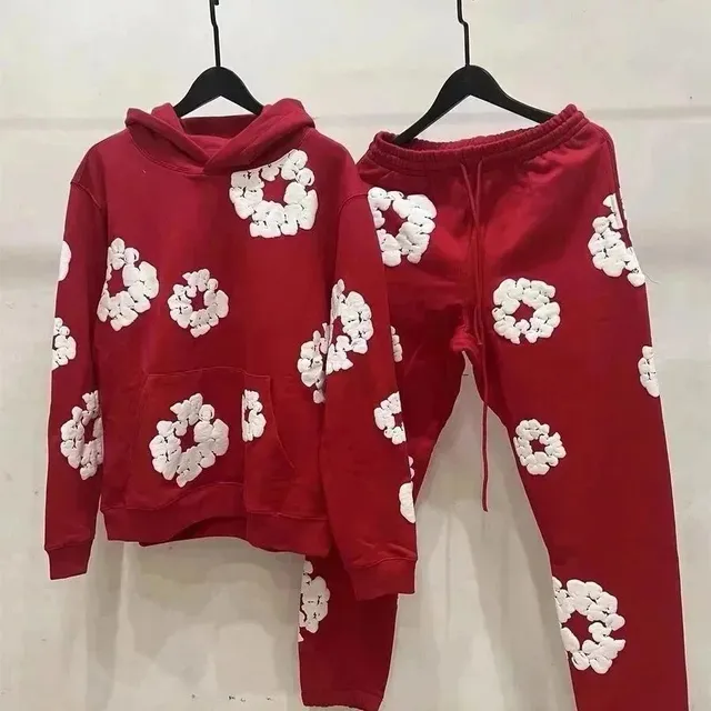 Off-White Floral Hoodie and Jogger Set 3D Flower Appliqué