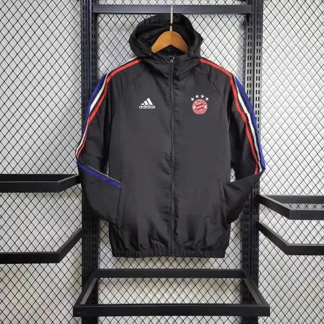 Adidas FC Bayern Munich Windbreaker Black with Red and Blue Stripes