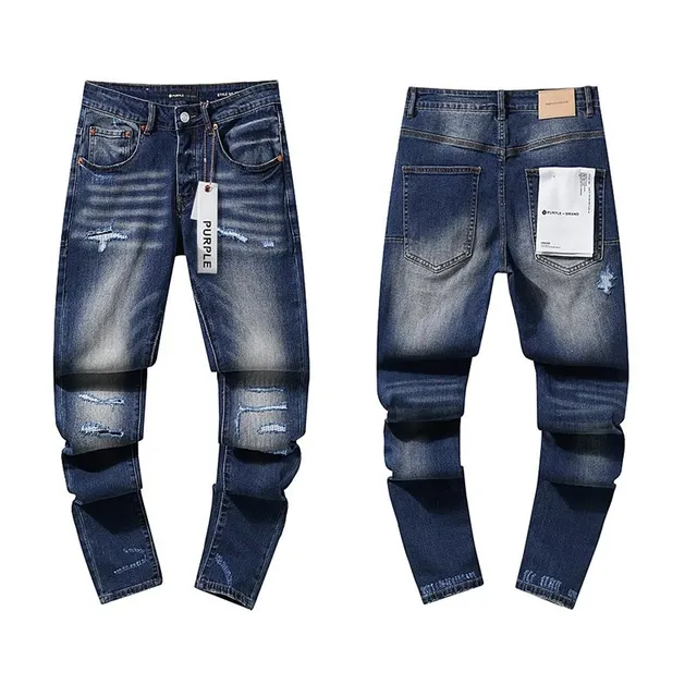 Purple Brand Distressed Slim Fit Jeans Worn Wash with Knee Rips