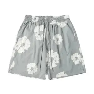 Floral Print Shorts Grey with White Floral Pattern