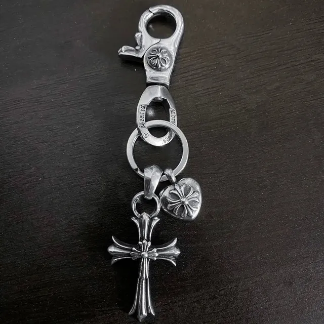 Chrome Hearts Cross & Heart Keychain Sterling Silver