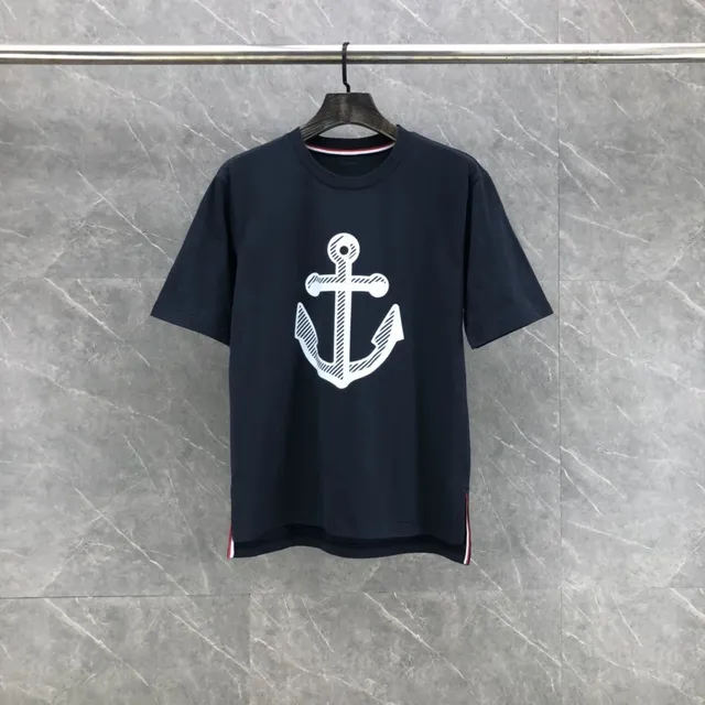 Thom Browne Anchor Graphic T-Shirt Navy with White Anchor Print