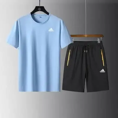 Adidas T-Shirt and Shorts Set Light Blue and Black