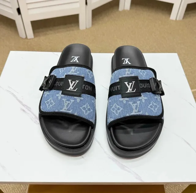 Louis Vuitton Denim Slide Sandal Monogram Denim