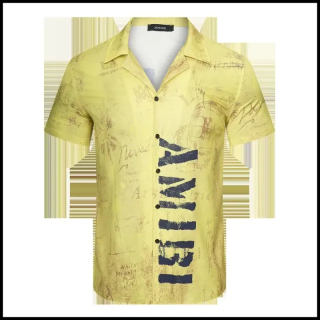 Amiri Printed Camp Collar Shirt Distressed Logo Print