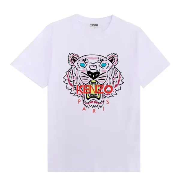 Kenzo Tiger Graphic Tee White with Pink and Red Tiger Print