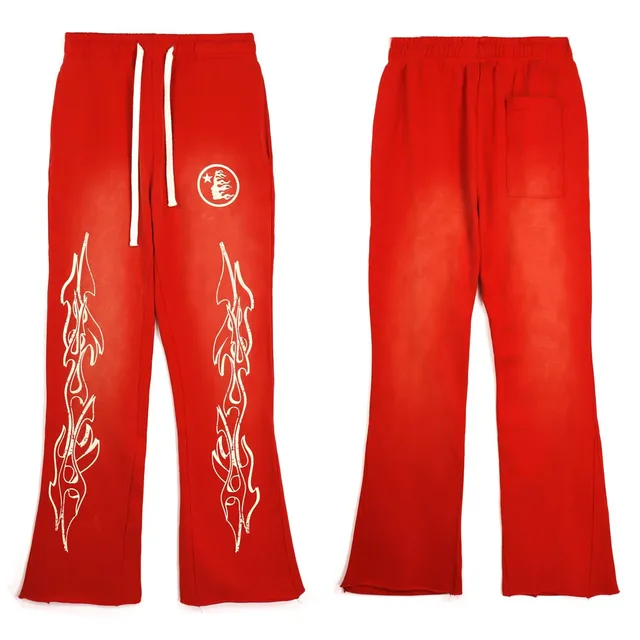 Hellstar Flared Sweatpants Flame Print Red