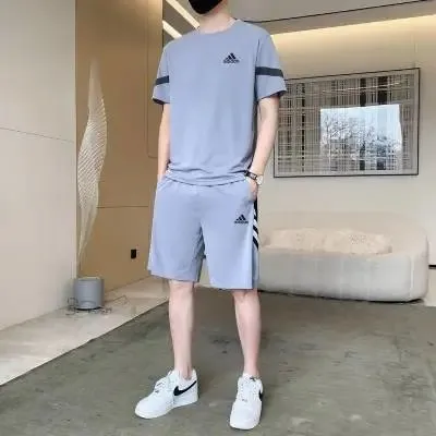 Adidas Track Suit Set Grey with Black Stripe