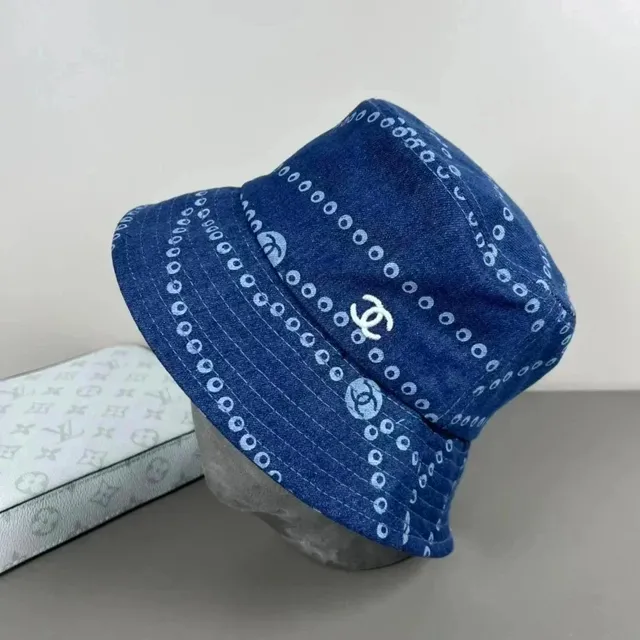 Chanel Bucket Hat Denim with CC Logo Print