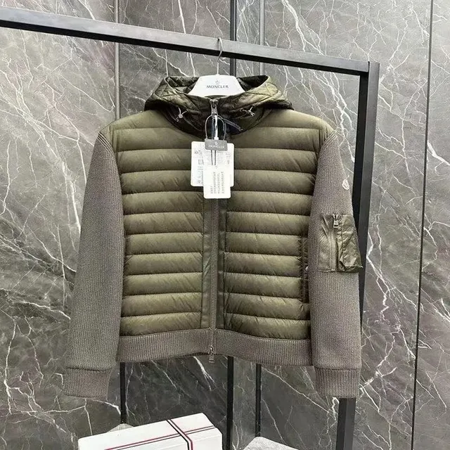 Moncler Hybrid Jacket Olive Green Knit Sleeve