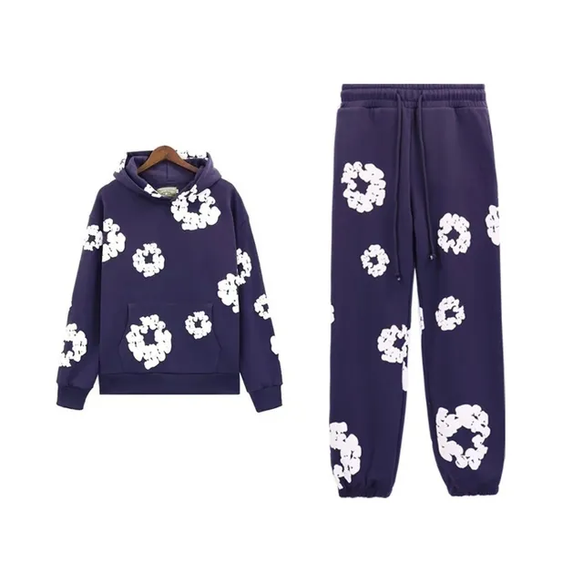 Denim Tears Floral Print Hoodie and Joggers Set White Floral Pattern