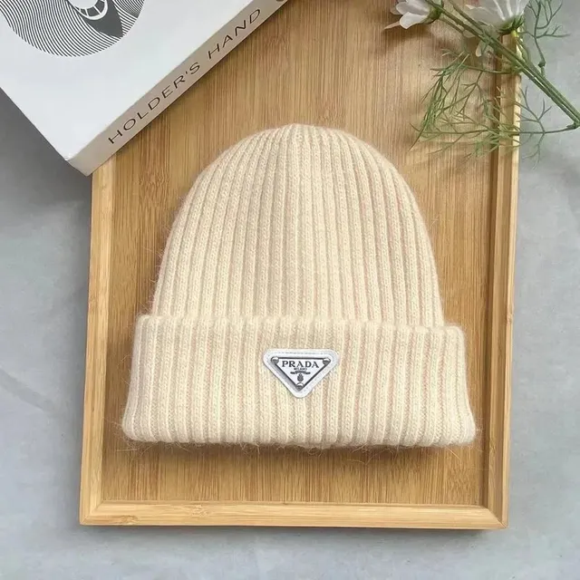 Prada Ribbed Beanie Metallic Logo