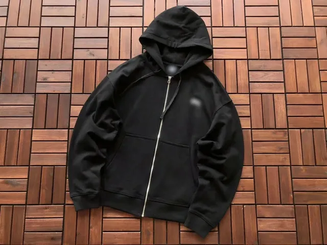 Zip-Up Hoodie Solid Black