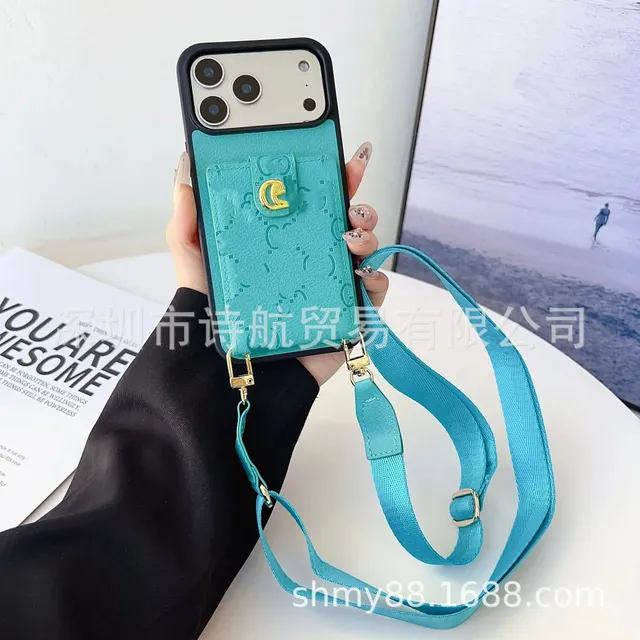 Gucci Phone Case with Strap Turquoise GG Embossed