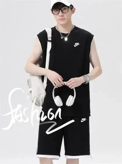 Nike Sleeveless Top and Shorts Set Black with White Swoosh