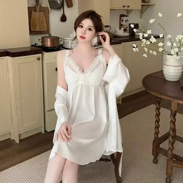 Lace-trim Slip Dress Off-Shoulder