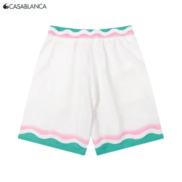 Casablanca Wave Trim Shorts White with Pink and Green Waves