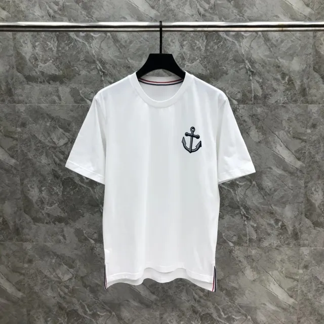 Thom Browne Anchor Logo T-Shirt Navy Anchor Embroidery