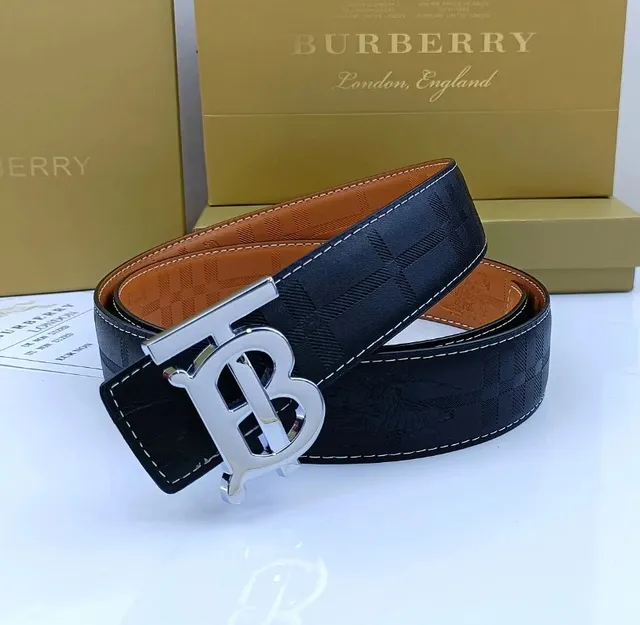 Burberry TB Logo Buckle Belt Checkered Leather