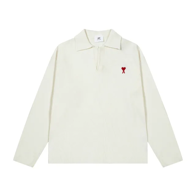 AMI Paris Polo Shirt Ribbed Knit with Heart Logo