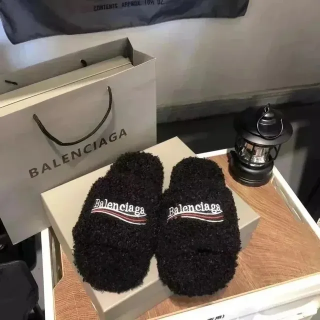 Balenciaga Logo Slides Shearling