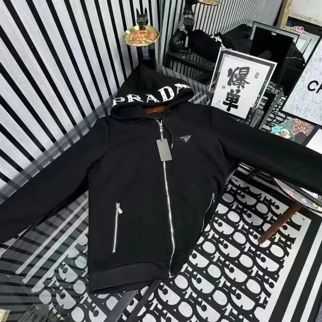 Prada Zip-Up Hoodie Logo Hood