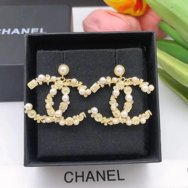 Chanel CC Earrings Pearl and Crystal Embellished