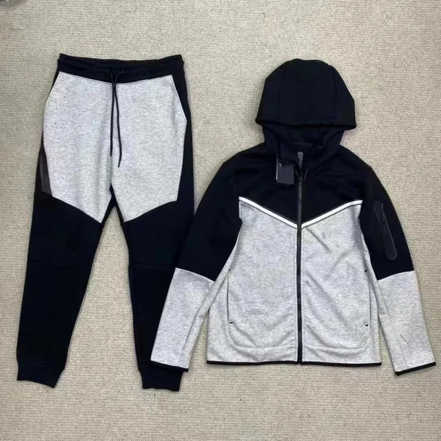 Nike Tech Fleece Hoodie and Joggers Heather Grey and Black Colorblock