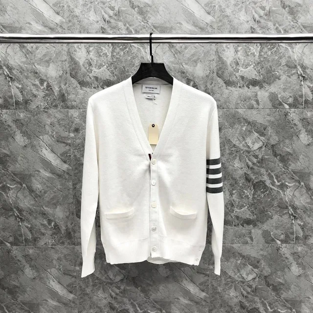 Thom Browne V-Neck Cardigan Four-Bar Stripe Sleeve