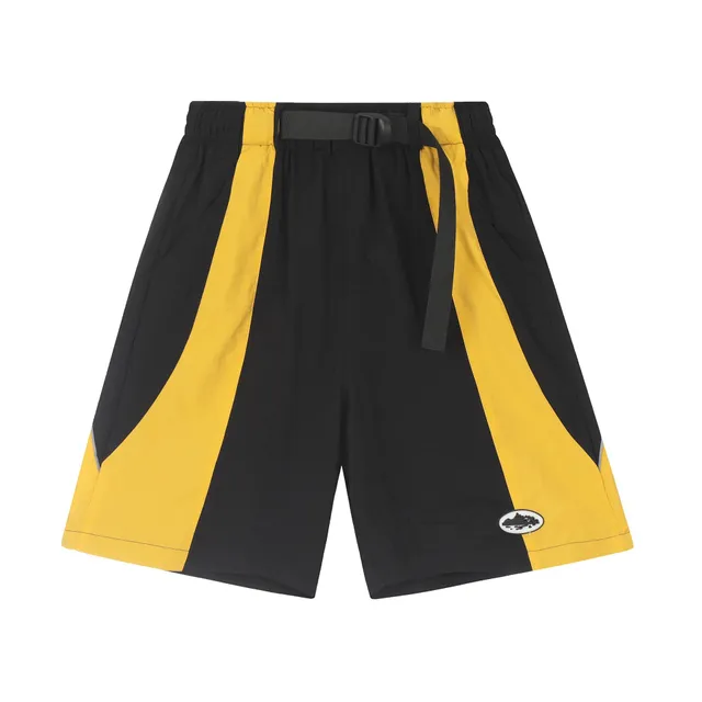 Broken Planet Track Shorts Black Yellow Panel