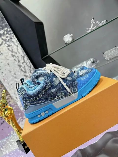 Louis Vuitton LV Trainer Embroidered Denim with Crystal Accents