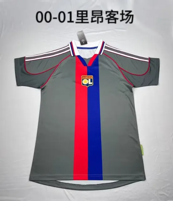 Olympique Lyonnais 2000-01 Away Jersey Grey with Red and Blue Stripes