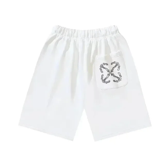 Embroidered Pocket Shorts White with Floral Embroidery
