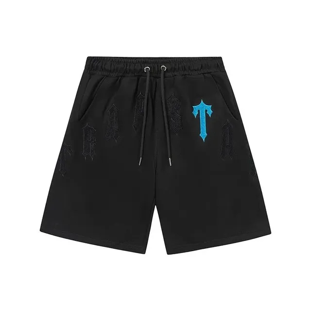 Trapstar Embroidered Shorts Black with Blue Logo