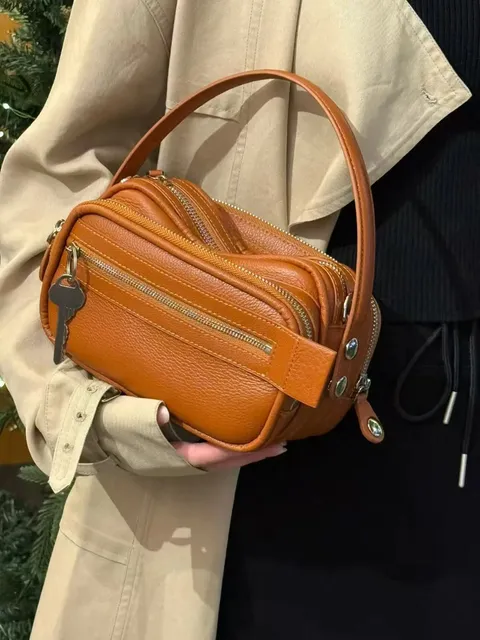 Balenciaga Multi-Zip Shoulder Bag Cognac Leather