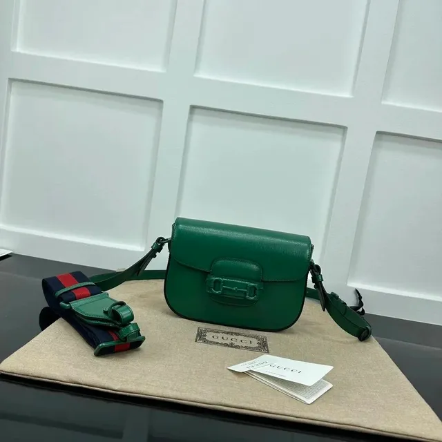 Gucci Horsebit 1955 Mini Bag Green Leather with Web Strap