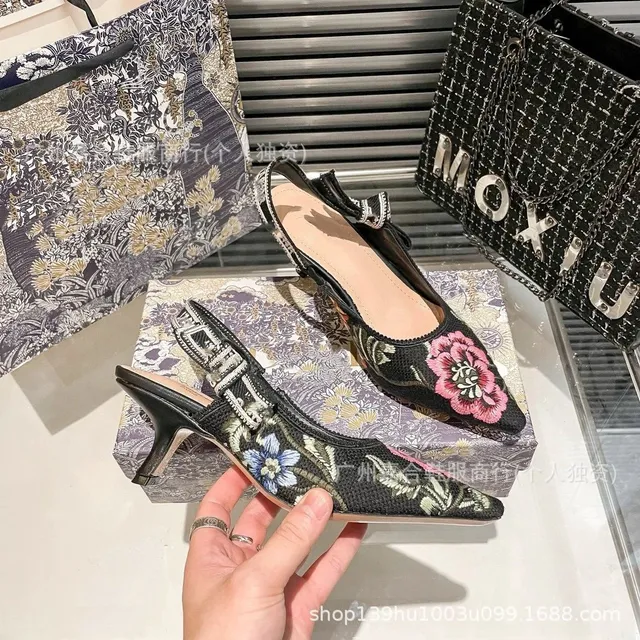 Dior Saddle Heel Mule Floral Embroidered