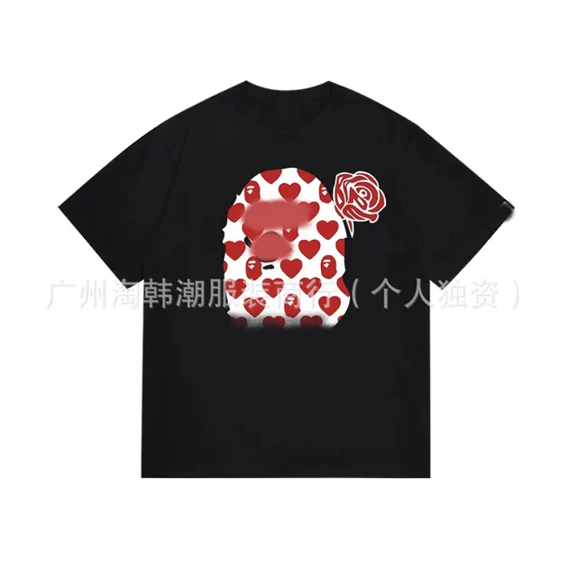 BAPE Shark Hoodie Tee Heart Print Rose