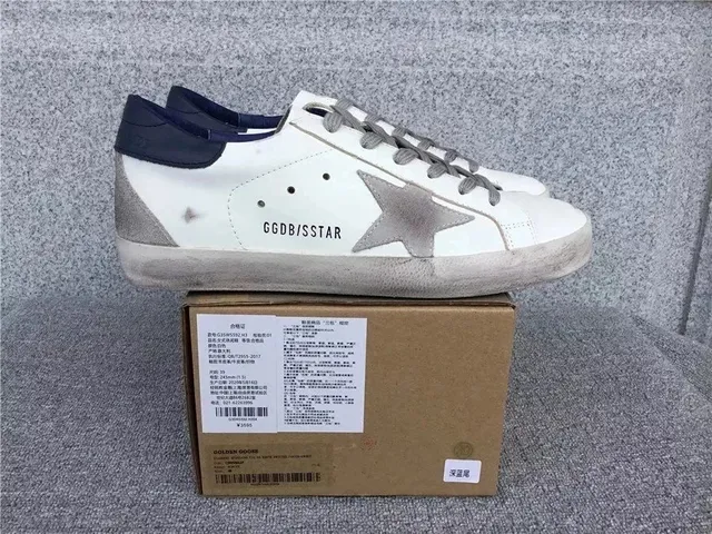 Golden Goose Superstar Distressed White with Navy Heel Tab