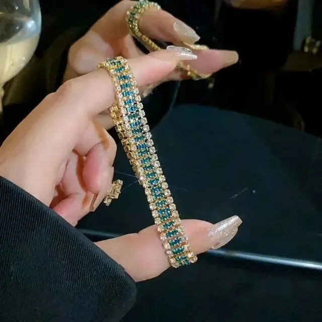 Tennis Bracelet Baguette-Cut Blue and Clear Stones