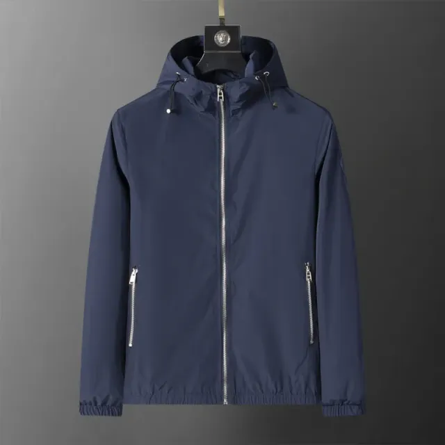 Moncler Hooded Windbreaker Jacket Solid Navy