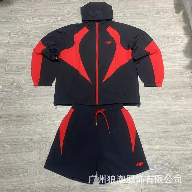 Syna World Track Jacket and Shorts Set Black Red Panel