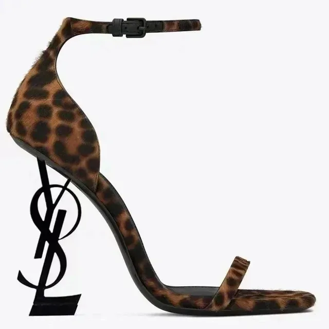 Saint Laurent Tribute Sandal Leopard Calf Hair